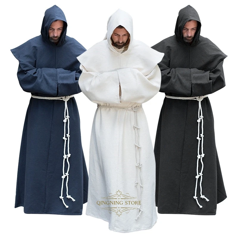 

S-5XL Renaissance Monk Clergy Habit Scapular Friar Costume Religious Saint Gown Robe Men Priest Hood Cowl Halloween Outfit
