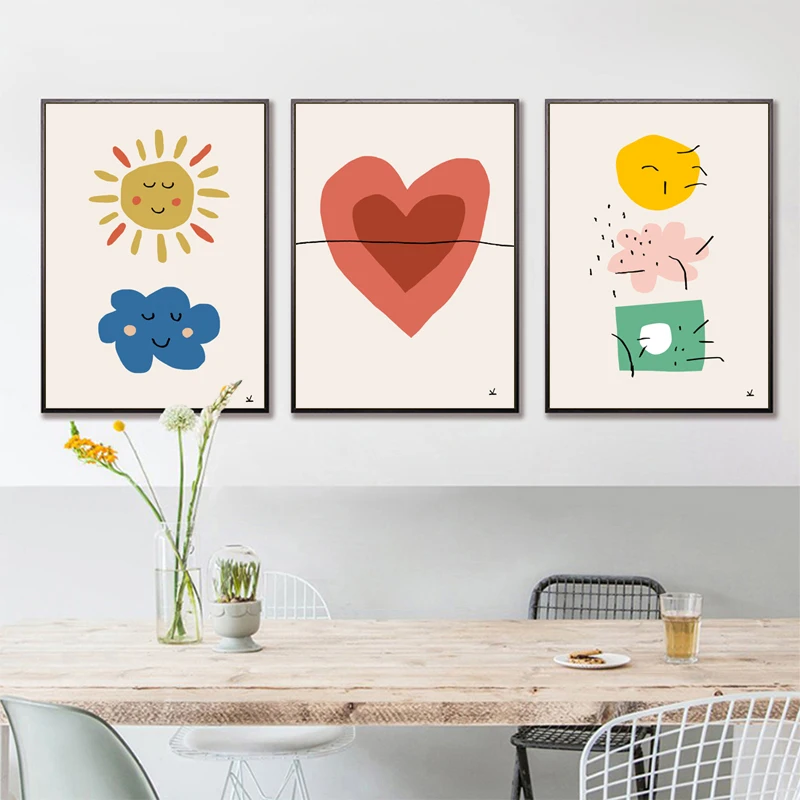 

Nordic Ins Wind Pop Art Rainbow Clouds Sun Flowers And Love Wall Art Canvas Painting Posters For Living Kids Room Home Decor