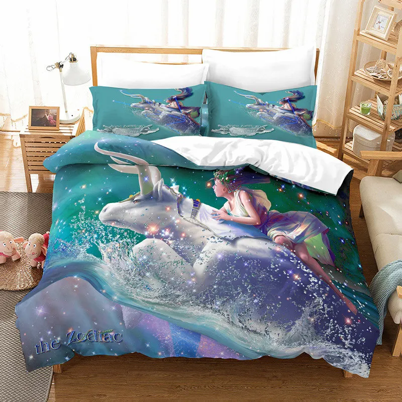 

Mystery 12 Constellations Duvet Cover Set Cartoon Anime Bedding Set For Kids Teens Adult Polyester Comforter Cover Bedroom Decor