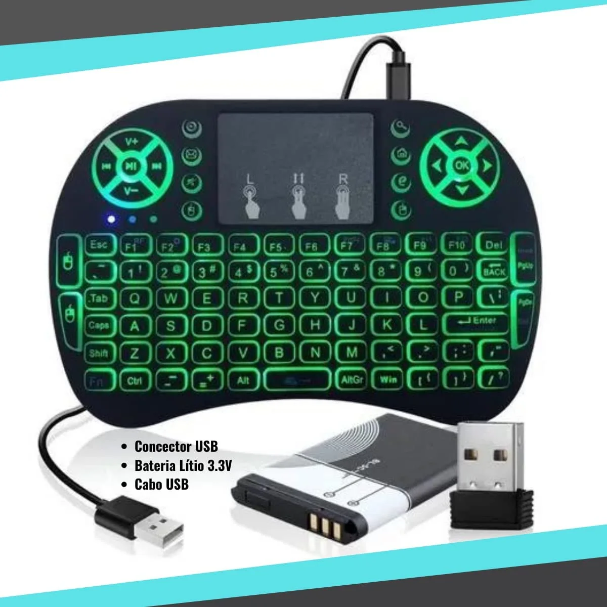 

Mini Mouse Touchpad Wireless Bluetooth Iluminado Wifi Sem Fio I8.LED Tv Box Usb Preto teclado mecânico gamer