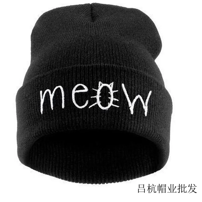 

Knitted Hat Meow Knitted Hat Cat Wool Hat Hip Hop Warm Pullover Hat น่ารัก สไตล์เกาหลี handmade หมวกไหมพร