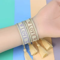 handmade bracelet with embroidery %e2%80%9dlovewoven friendship bracelet adjustable size knotting tassel bracelets for mom loved ones