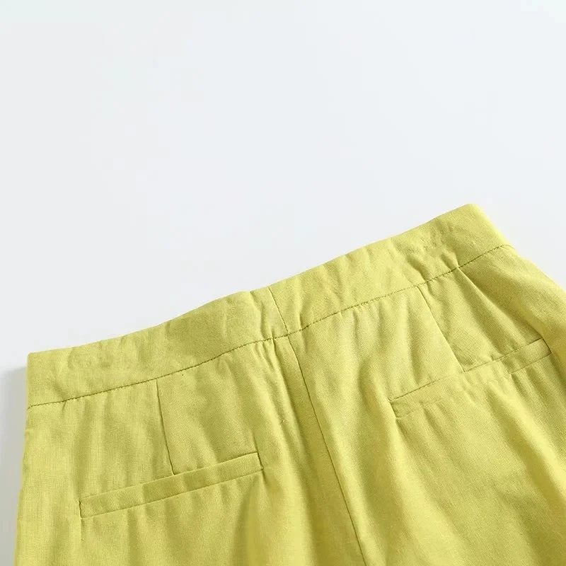 Elmsk Fashion Casual Shorts Sashes Pleated Medium England Style Wasit Loose Bermuda Linen Cotton Shorts Women