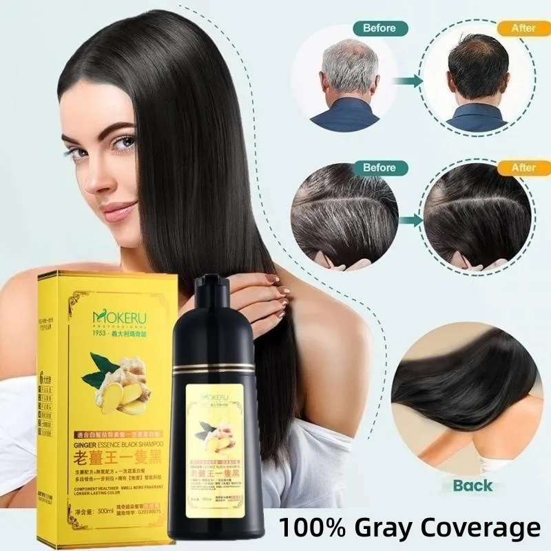 

Mokeru Lasting Natural Ginger Fast Dye Permanent Black Hair Dye Shampoo for Women and Men Gray Hair Covering 500ml