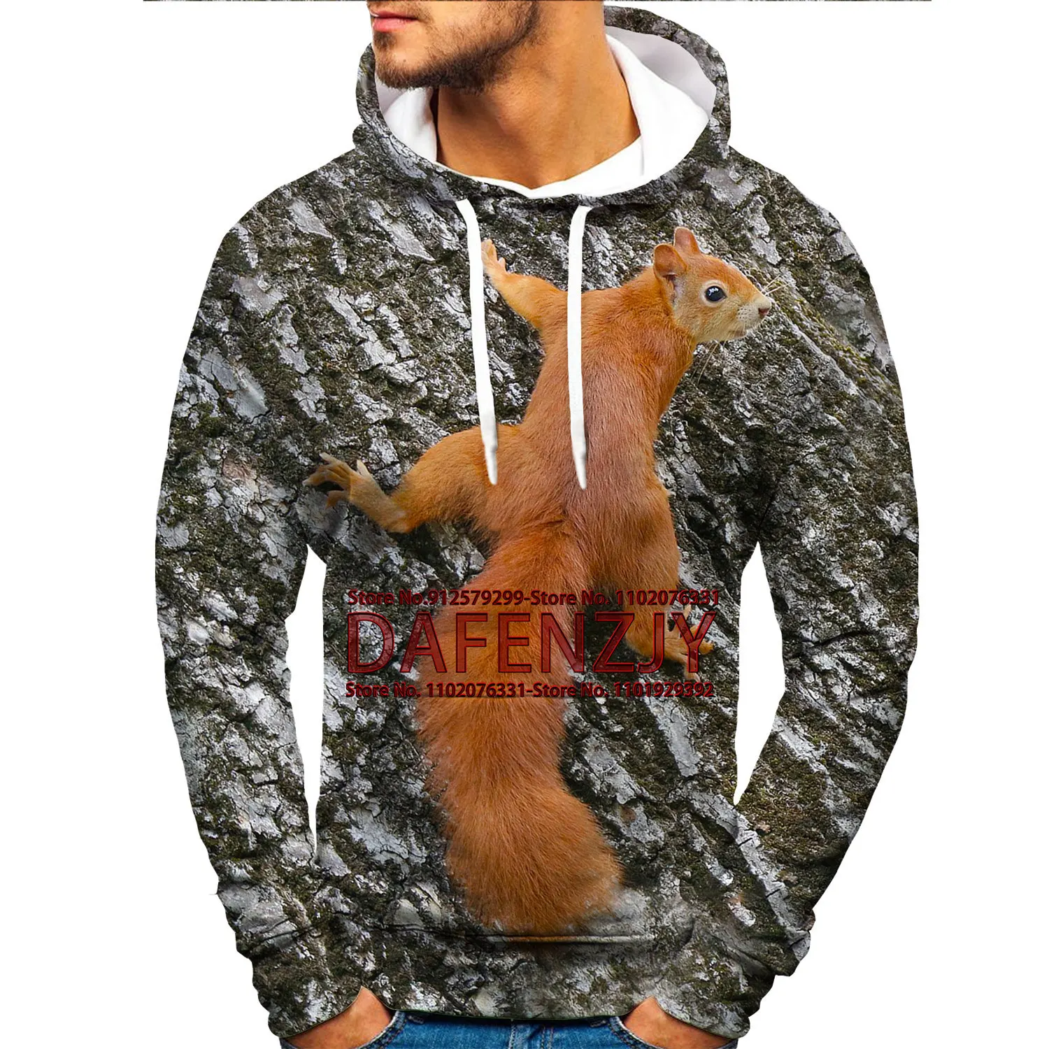 Animal Hooded Sweatshirts Men's Hoodie Squirrel 3D Printed Pullover Male Vintage Clothes
