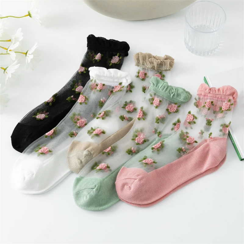 Летние тонкие элегантные женские носки с цветочным принтом от HOPUS