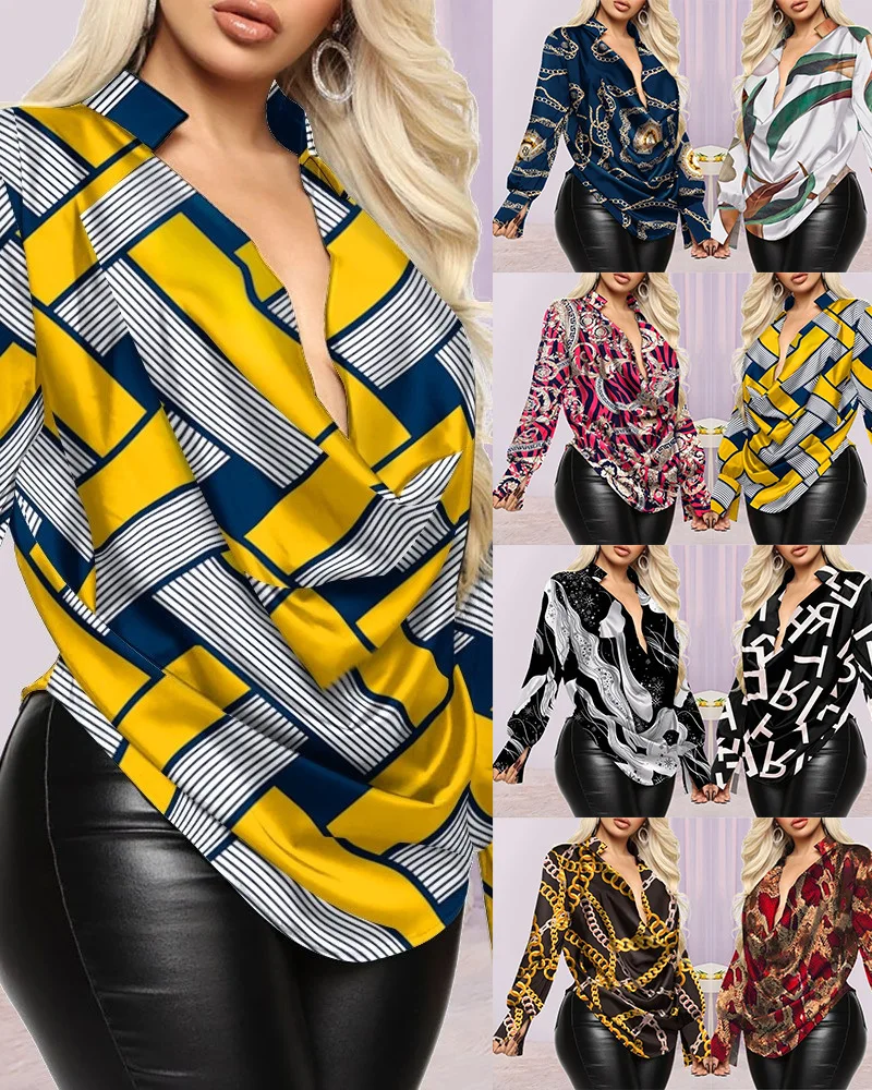 Купи 2023 New Spring Summer Fashion Women's Shirt Sexy temperament Long sleeve Deep V-neck Versatile Top за 348 рублей в магазине AliExpress