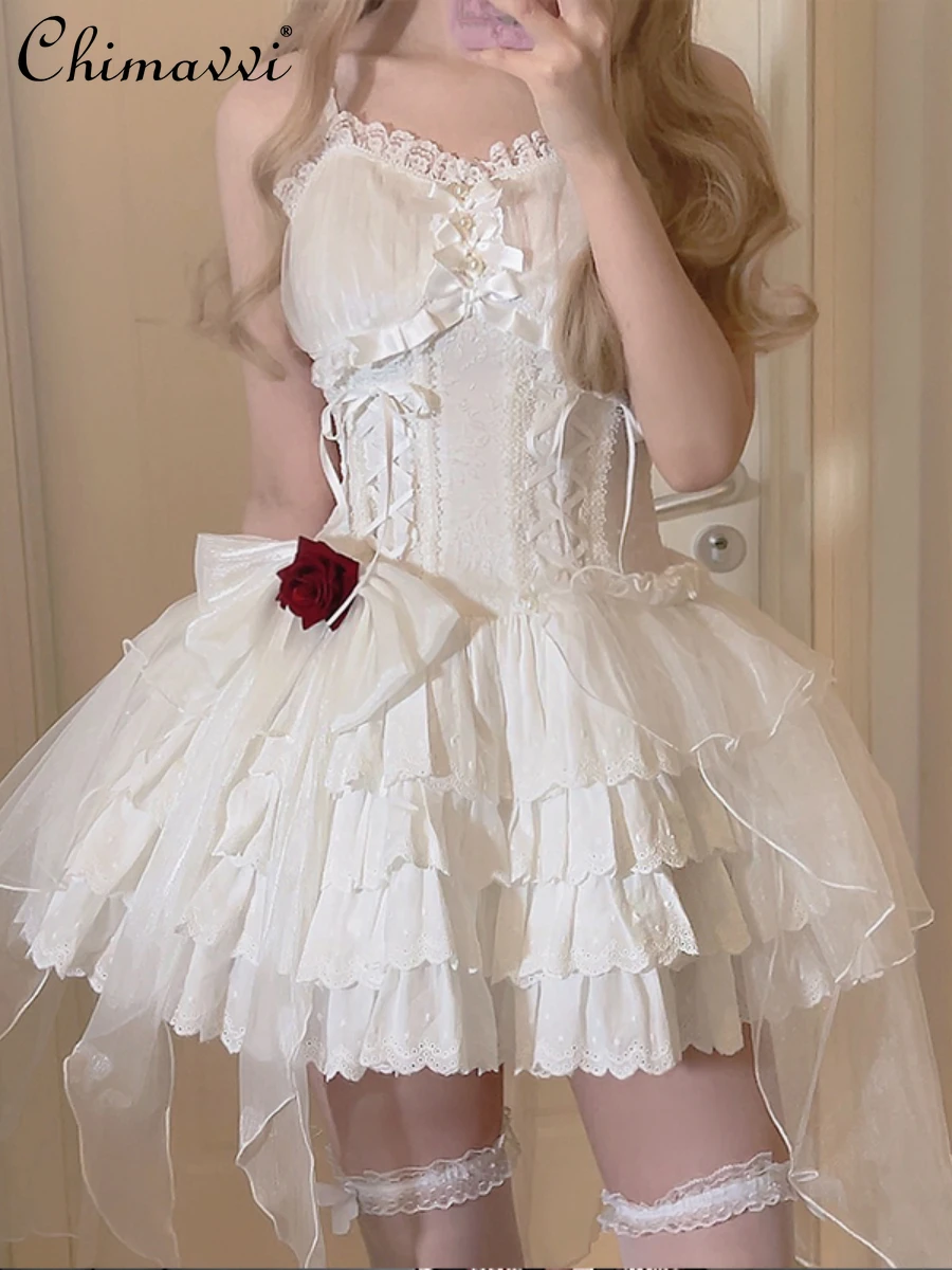 Original Rose JSK Suspender Dress Slim-fit Temperament Lolita Girly Style Dress 2023 Summer Kawaii Style Ladies Short Dresses