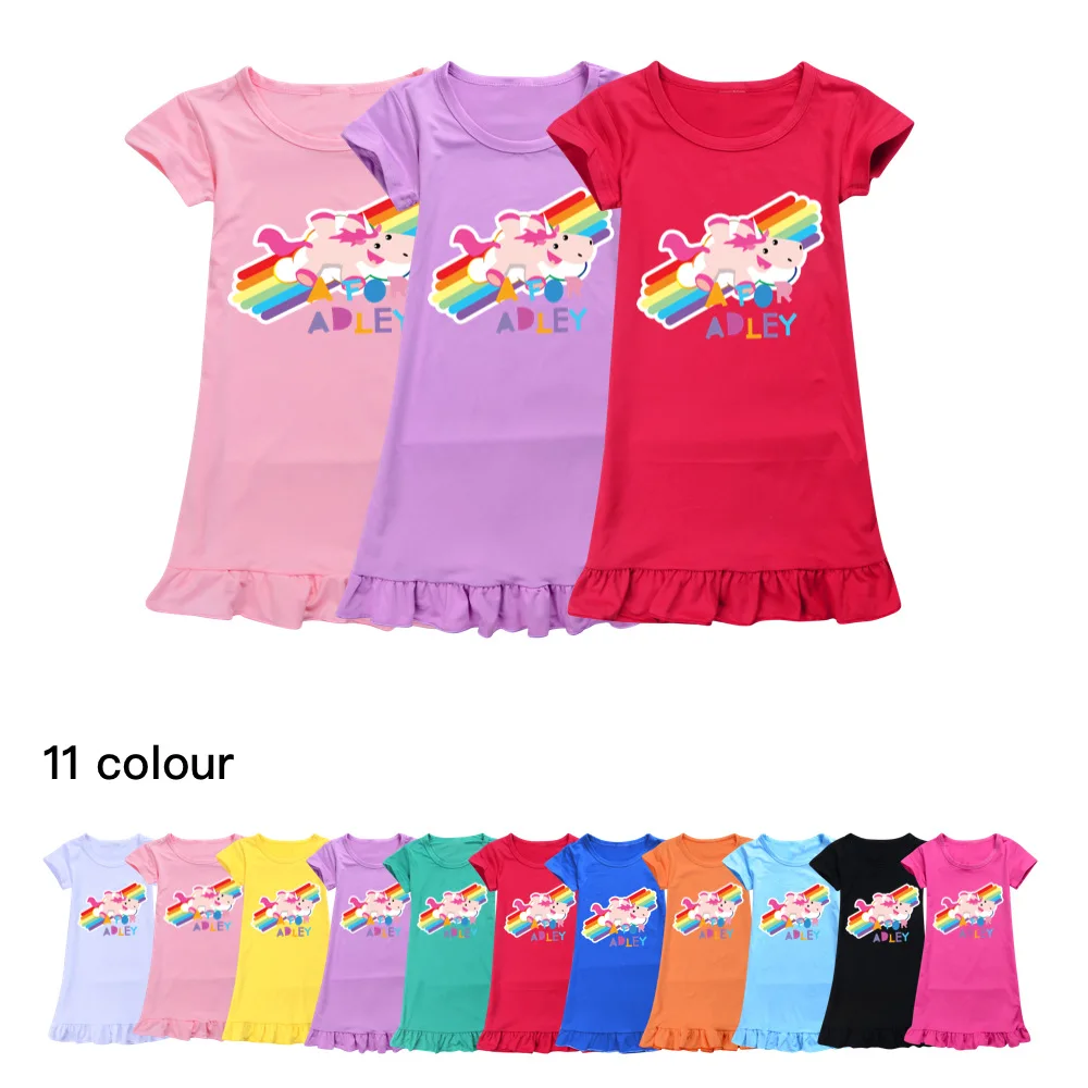 

A for Adley Nightdress Little Teen Girl Pajamas Dresses Summer Children Cartoon Cotton Nightgown Home Clothes Kids Sleepwear