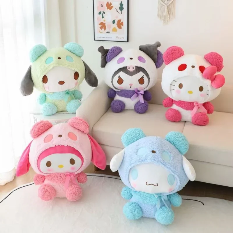 

Cute Sanrio Plush Doll Transformed Into A Panda Doll My Melody Cinnamoroll Hello Kitty Kulomi Plush Toys Gifts for Kids Girls