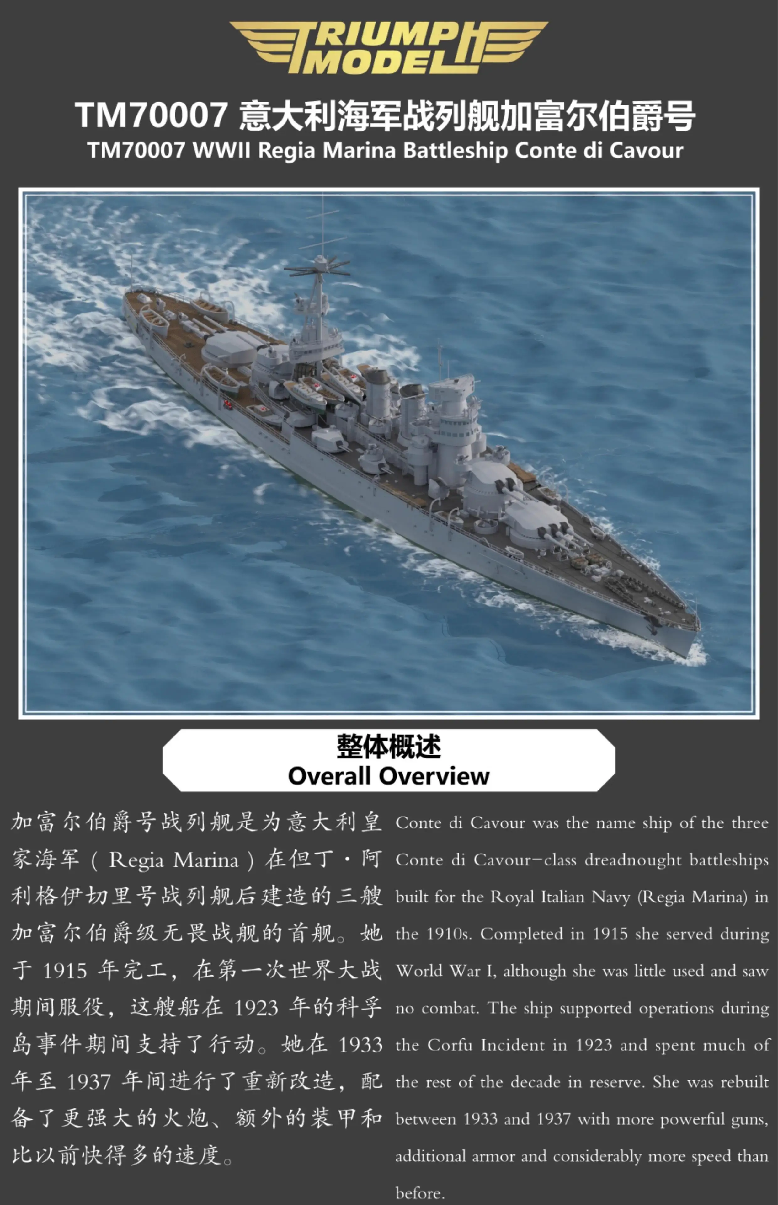 OSTRICH-модель TM70007WL 1/700 времен Второй мировой войны корабль морской волны Conte Di Cavour