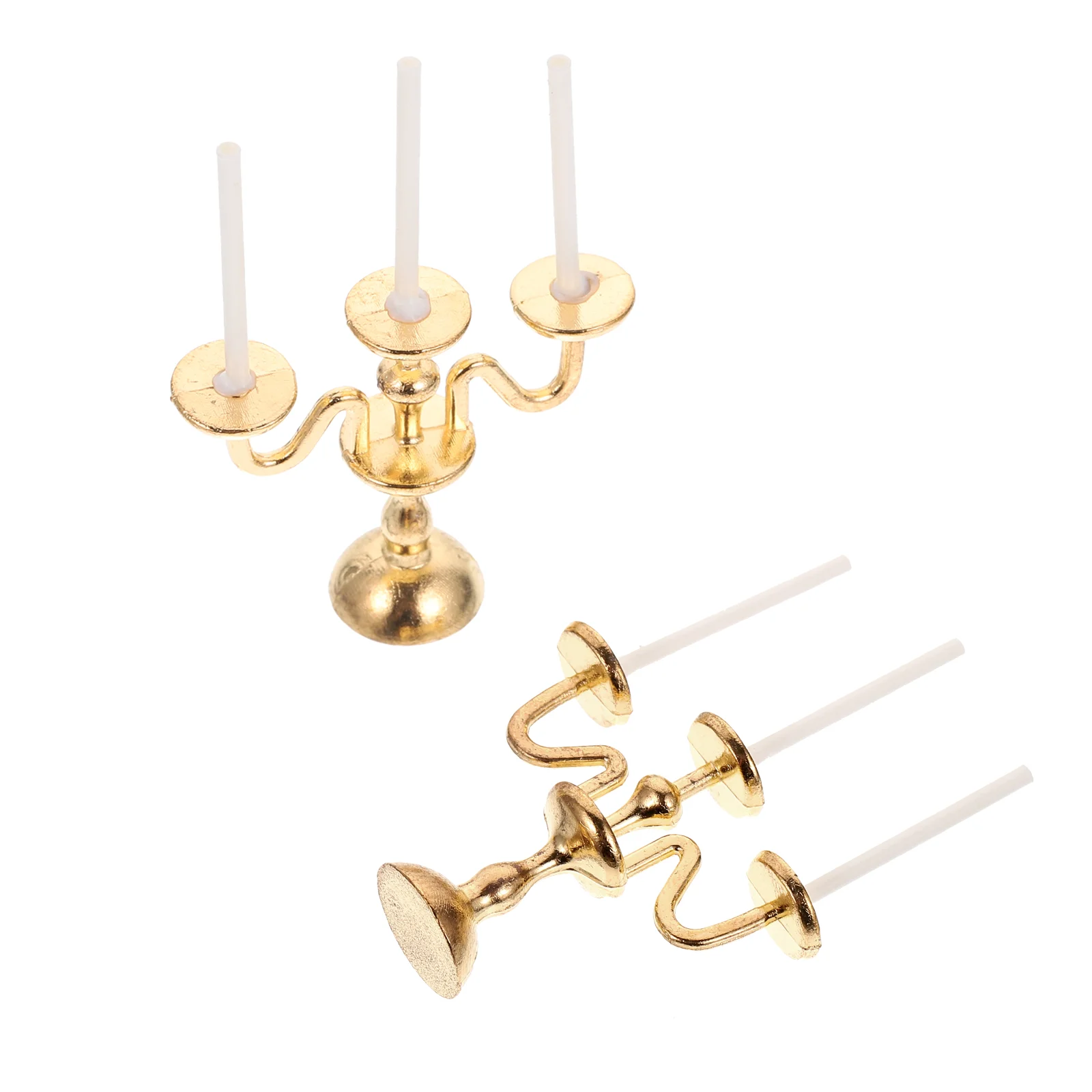 

2 Pcs Mini House Decor Mini Vintage Light Candlestick Desk Ornament Tall Stand Mini Stand