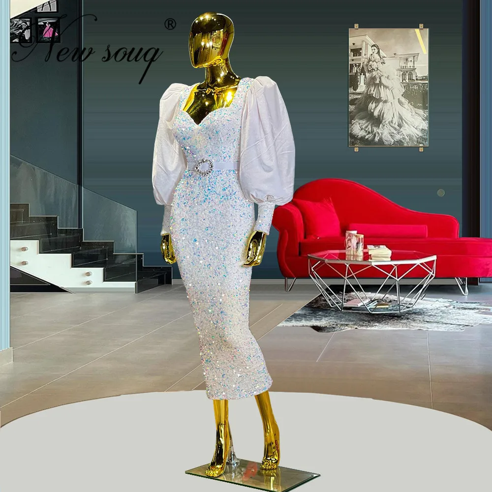 

Элегантные недорогие вечерние платья с блестками, 9 цветов, арабские платья 2022, шитье, длиной до щиколотки, пышные рукава, платье для выпускн...