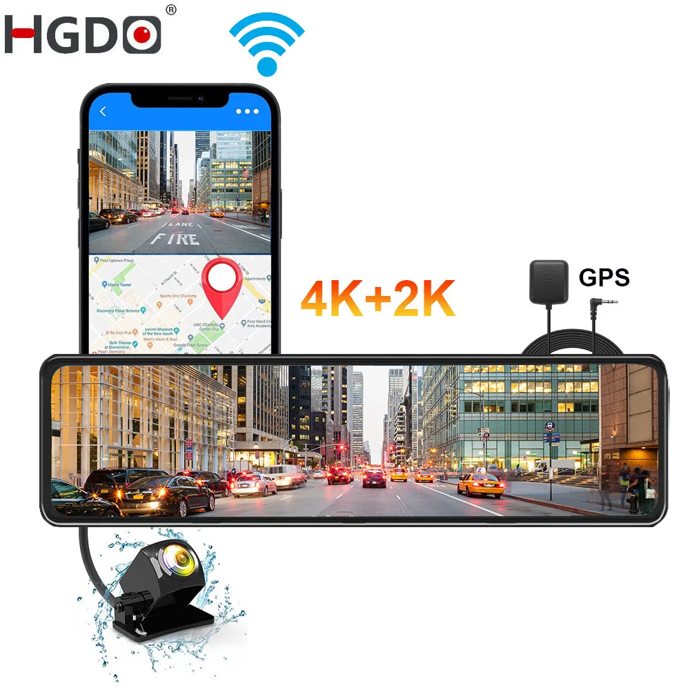 HGDO M210 4K SONY Front Car Mirror Dash cam and 2K Rear Camera GPS WIFI Auto Mirror DVR Video Recorder with Night Vision Sensor