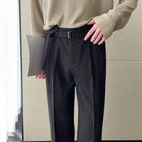 2022 brand clothing chic harem pants men solid black apricot man trouser with belt spring summer tapered ankle length casual