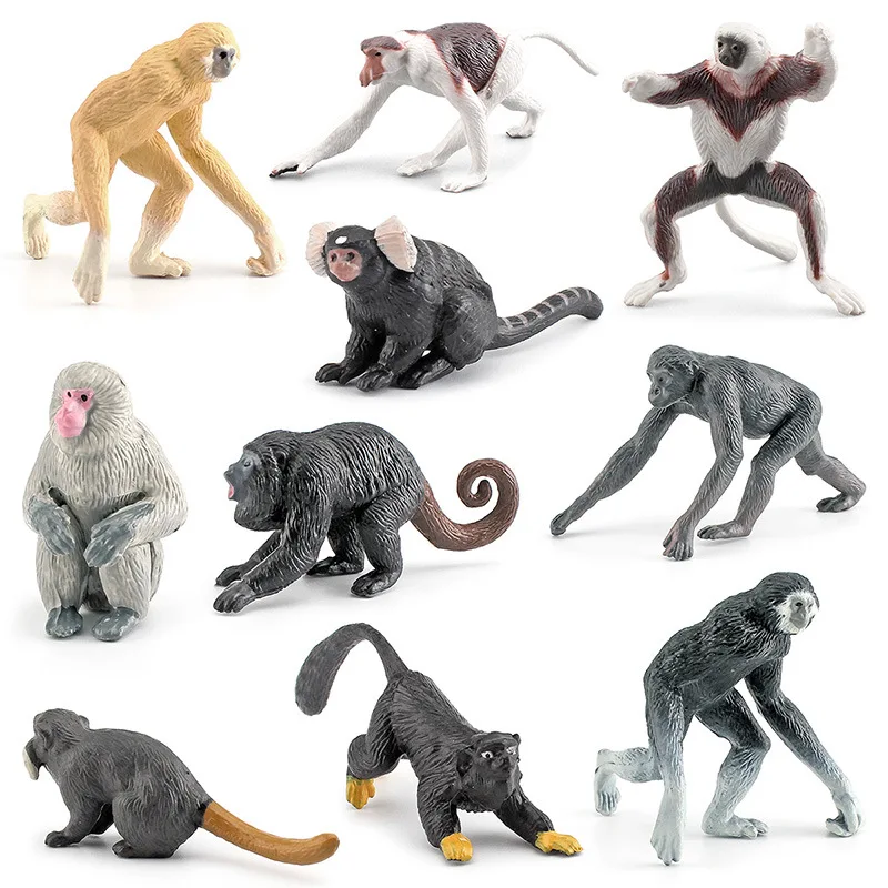 10 шт./компл. имитация примата, модель животного, мини-пробоскос, обезьяна,  Гиббон, орангутан, Лемур, статические украшения | AliExpress