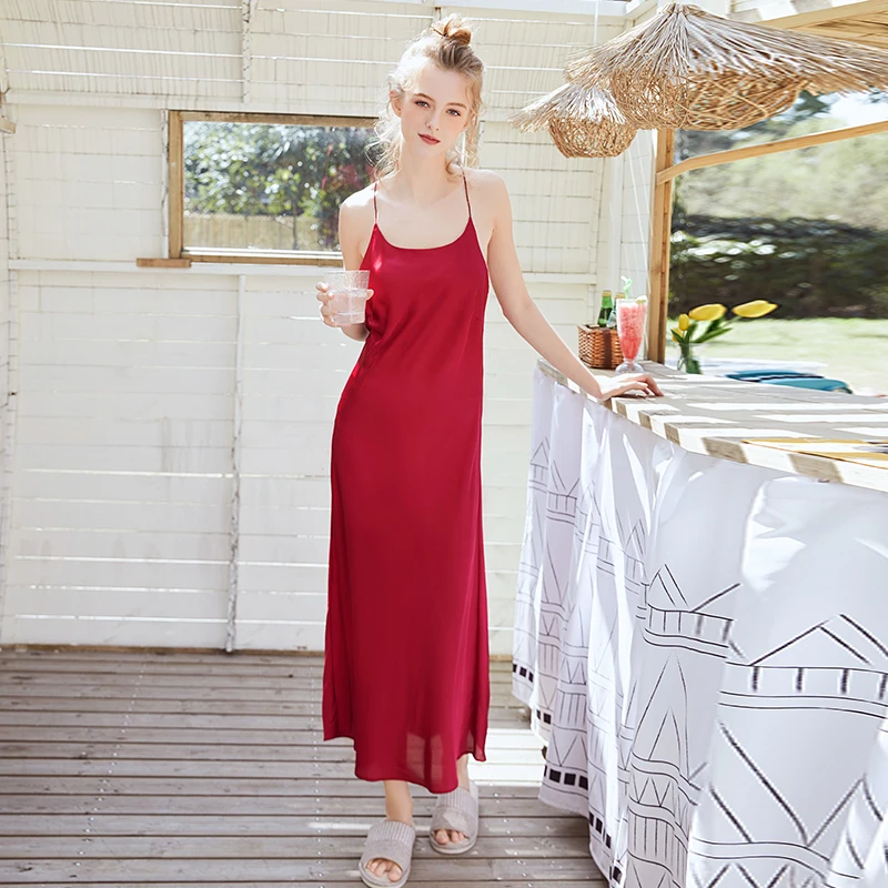 

Wasteheart Женская модная розовая пикантная одежда для сна ночная женская длинная ночная рубашка на тонких бретельках