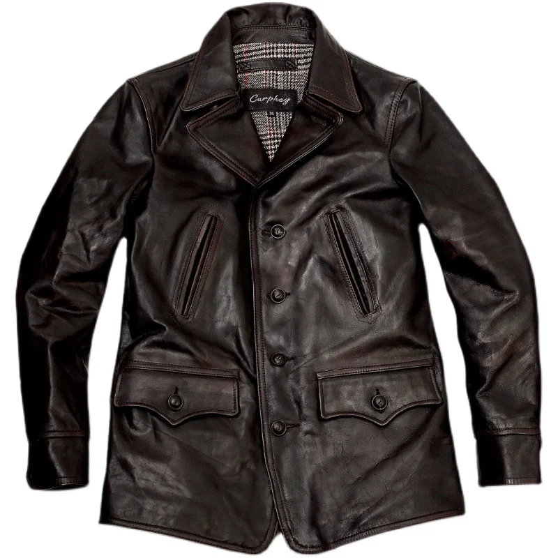 

Мужская кожаная куртка лошадиной шкуры, мотоциклетная куртка в стиле милитари, повседневная ветрозащитная винтажная одежда на осень и зиму 2023