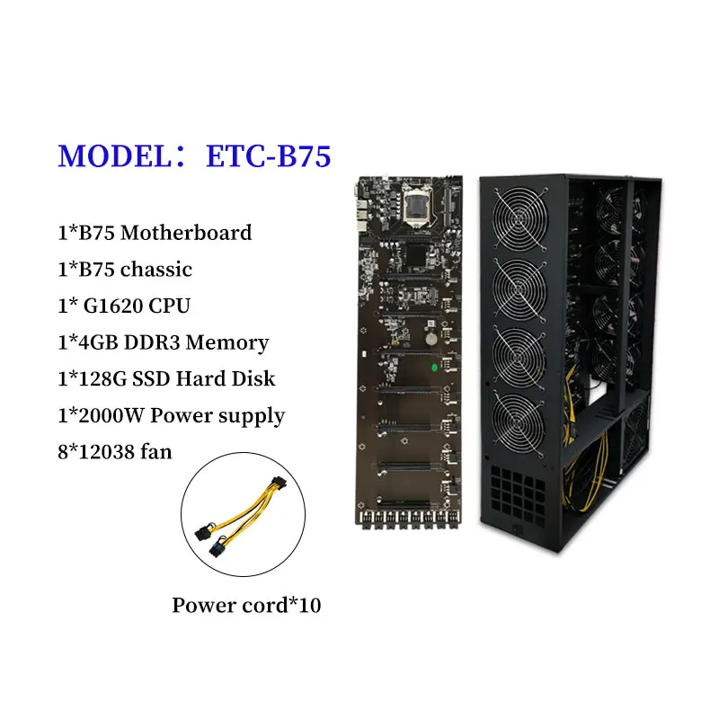 

Комплект материнской платы ETH B75 для майнинга, системная плата B75 с 8 ГПУ слотами + 4 Гб DDR3 + процессор G1620 + SSD 128 ГБ + блок питания 2000 Вт для Рига BTC