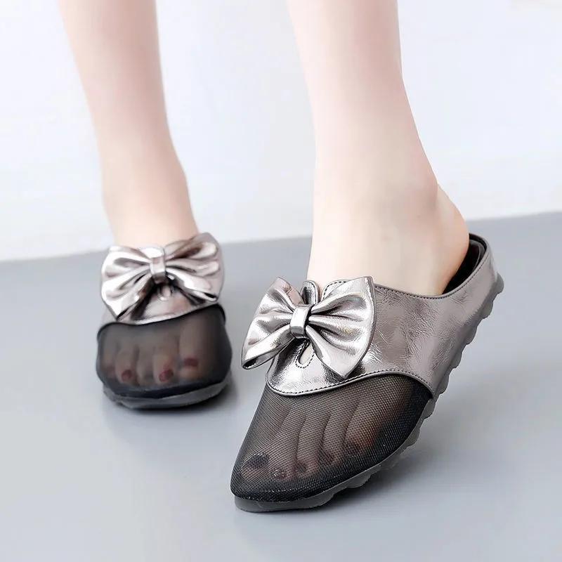 Slippers Women's 2023 New Summer Outer Wear Flat Heel Hollow Mesh Bow Women's Sandals