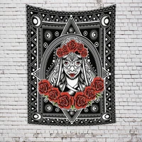 tarot priestess black white wisdom mandala red flower tapestry bohemian divination phase wall hanging occult home cloth decor