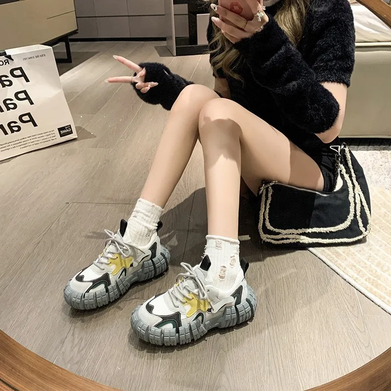 2023 Spring And Autumn New Genuine Leather Thick Sole Tire Shoes Women's Paris Dad Shoes Sports Casual Tank Shoes Walking Shoes