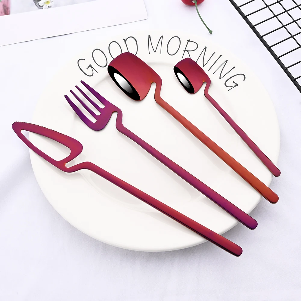 

2/4/6Set Purple Dinnerware Set 304 Stainless Steel Tableware Cutlery Set Knife Fork Coffee Spoon Party Home Kitchen Flatware Set