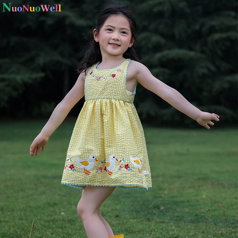 

Girl Dresses Summer Toddler Infant Cute A-line Vest Dress Baby Girl Embroidery Duck Pattern Sleeveless Skirt Kids Yellow Dress
