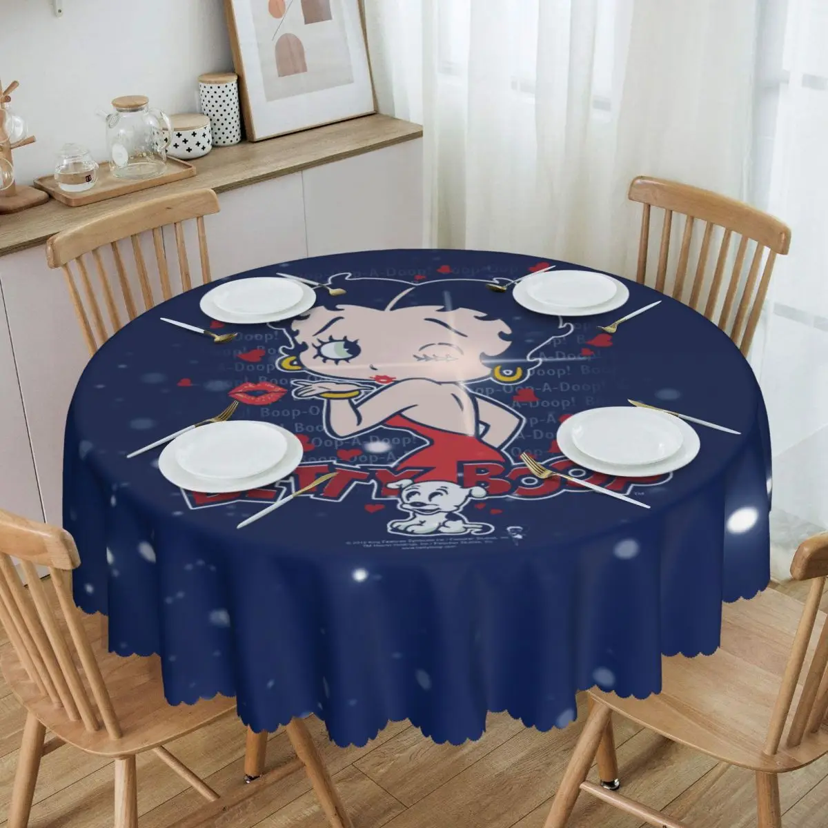 

Round Oilproof Cartoon Girl Boop Bettys Kiss Table Cover Tablecloth for Picnic 60 inches Table Cloth