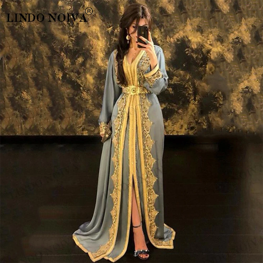 

LINDO NOIVA Hunter Moroccan Kaftan Lace Evening Dresses Appliques Arabic Muslim Special Occasion Dress Custom Formal Prom Gown
