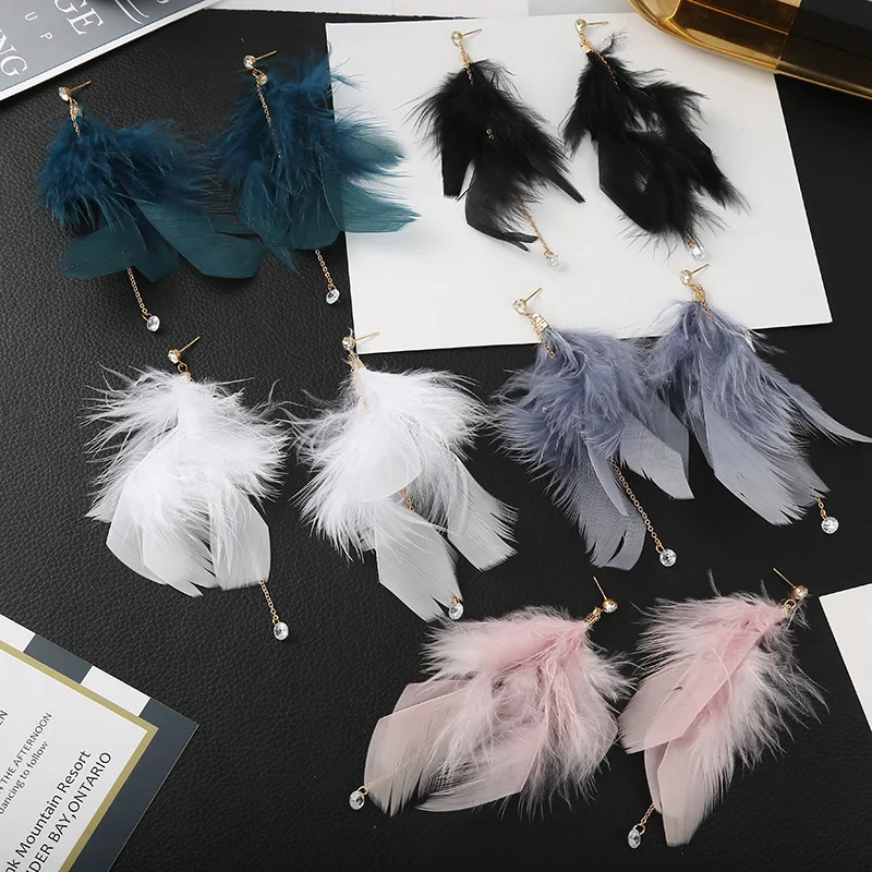 

New Feather Earring Chain Tassel Earrings For Woman Girl Handmade Pearl Feathers Earrings Fashion Elegant Jewelry Accessories