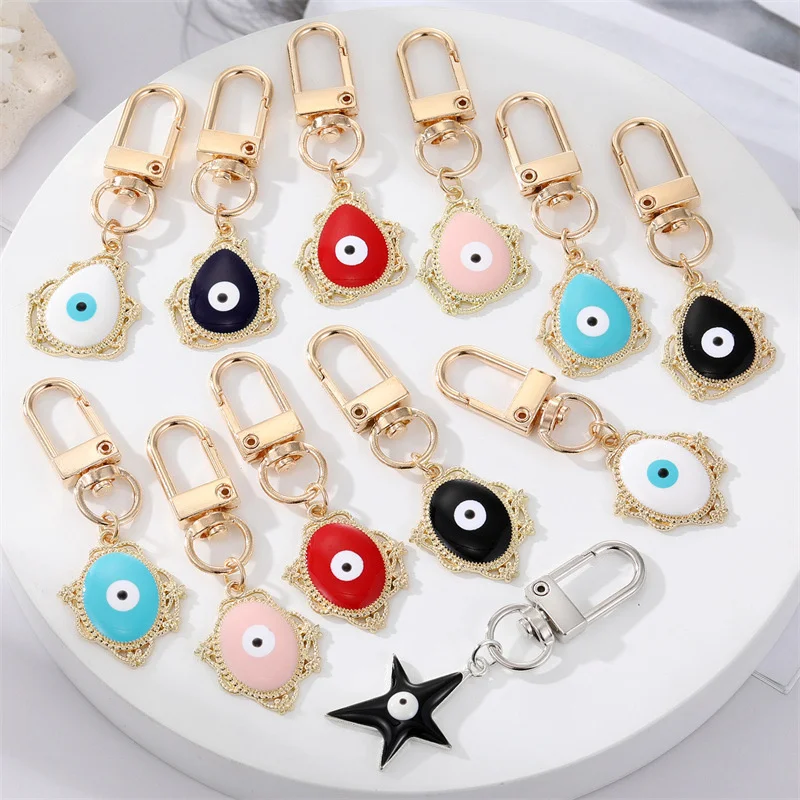 

Water Drop Oval Evil Eye Keychain For Friend Ethnic Blue Eye Bag Car Airpods Box Phone Key Ring Holder Charm Accessories