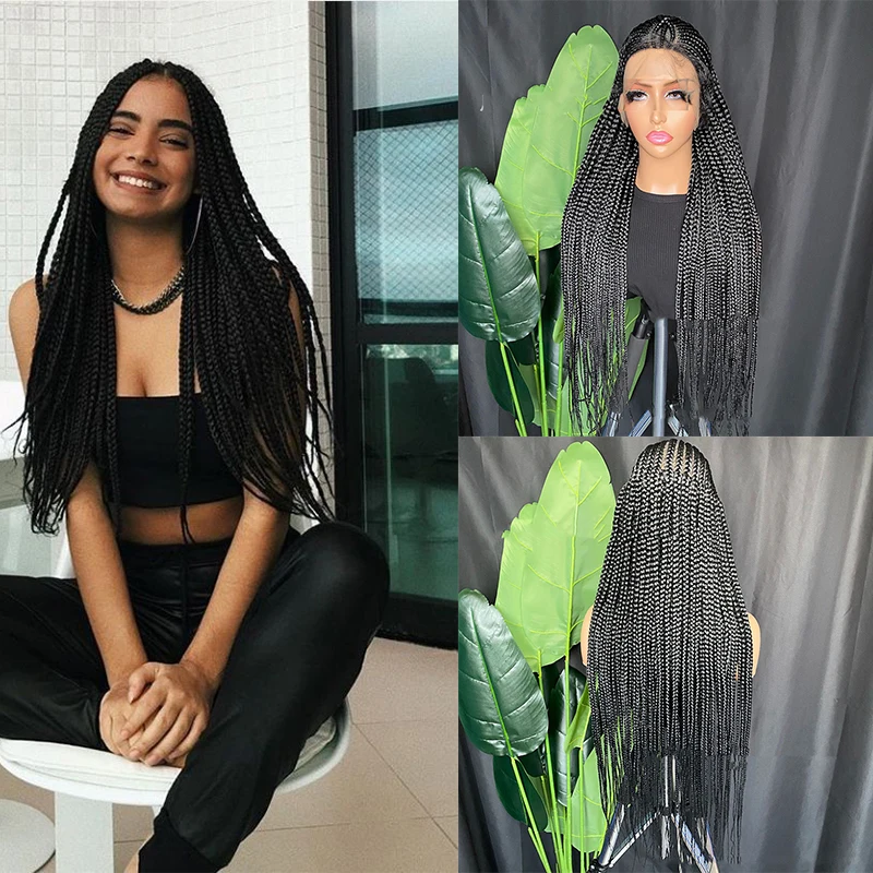 

Парик женский Плетеный безклеевой, длинный Afrian из косичек черного цвета с зеркальной косичкой, с сеткой спереди