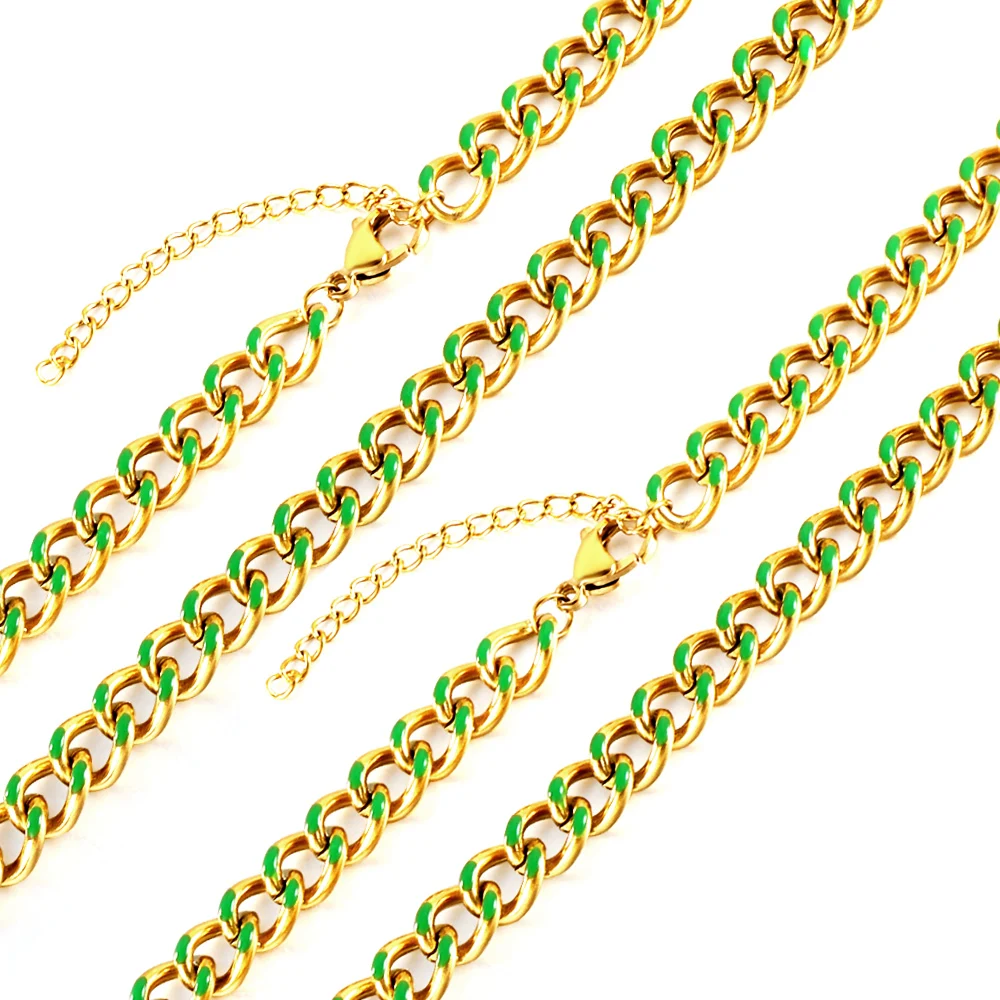 

ASON Dripping Oil Chain Green Pink Color Link Clavicle Chains Fashion Style Adjustable Clap Jewelry Diy Accessories Choker