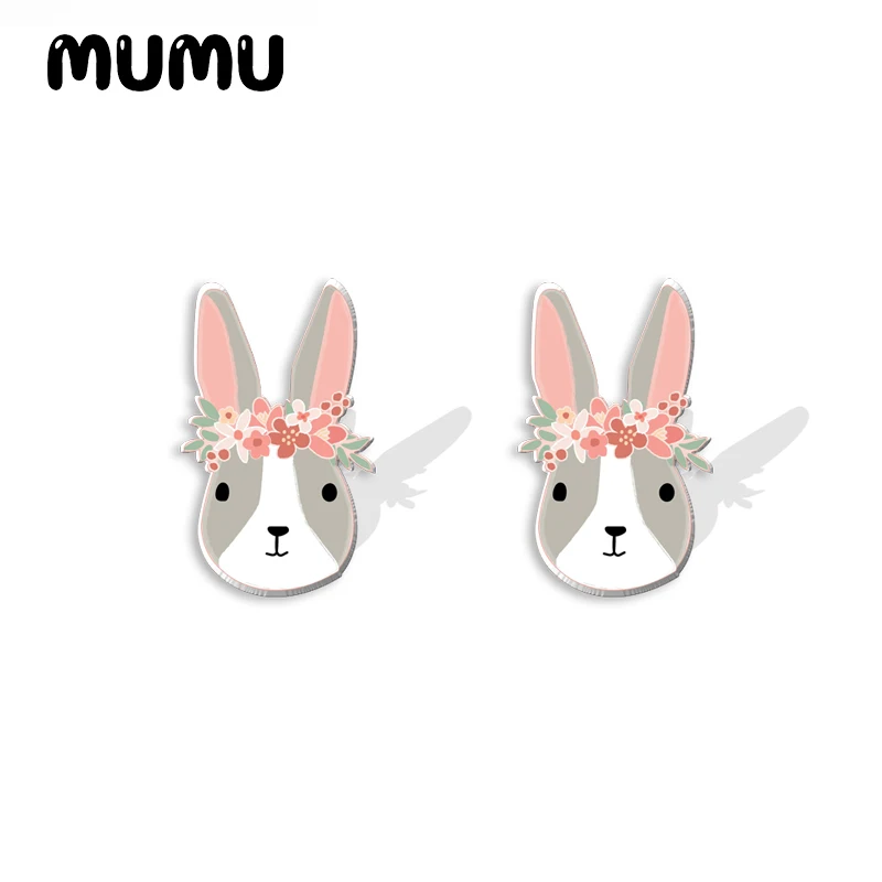 2023 новые акриловые серьги-гвоздики в виде кролика с цветком животные серьги