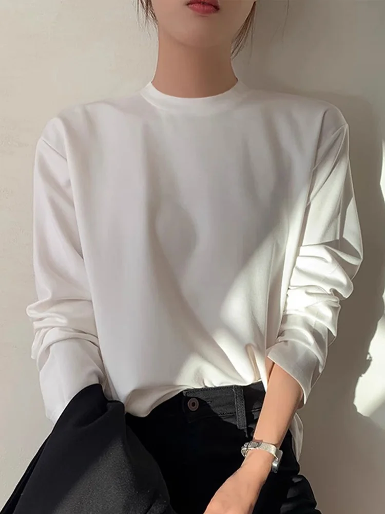 Хлопковая нижняя рубашка с высоким воротником. Женская свободная длинными