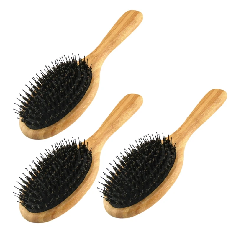 

3X Hair Brush Boar Bristle Hair Brush With Nylon Pins Bamboo Paddle Brush Detangling Adding Shine Brushes Daily Use