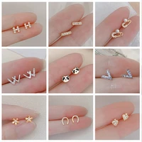 delicate new 925 gold mini elaborate stud earrings diamonds for women cartilage earlobe for teen ear piercing jewelry