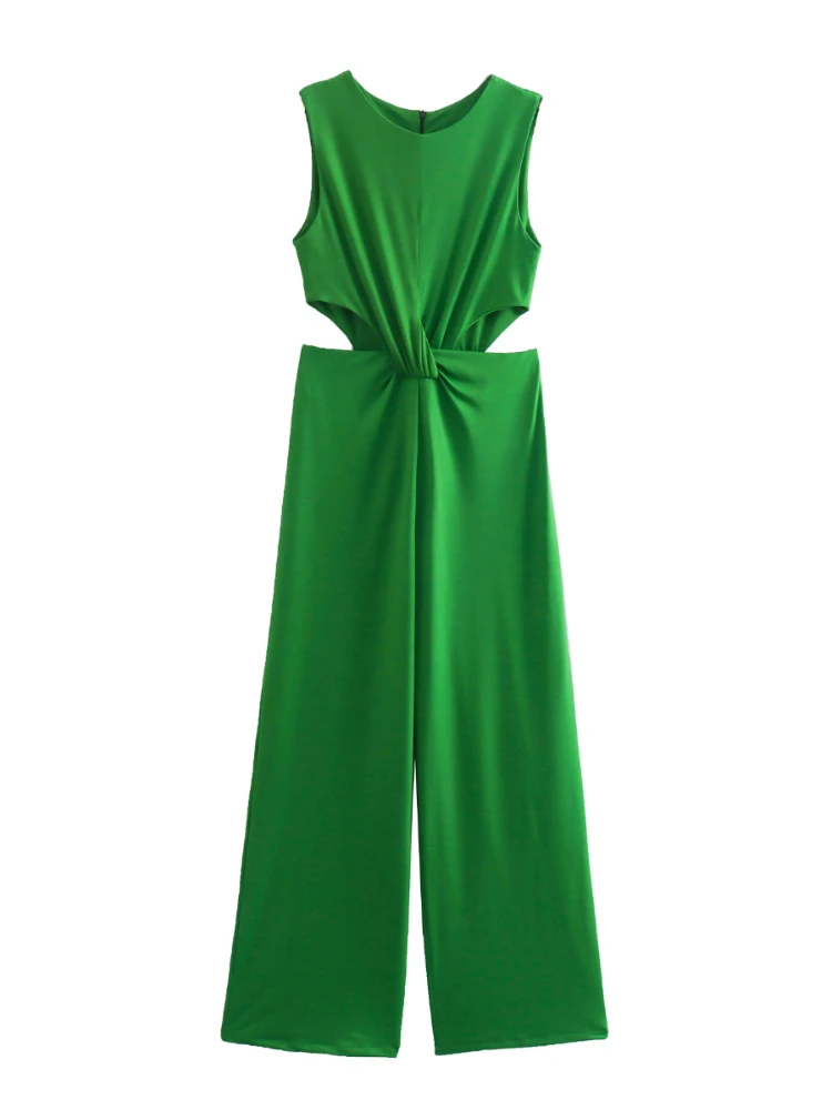

XEASY Vintage 2022 New Summer Hollow Out Women Solid Slim Jumpsuit Elegant Female Casual Sleeveless Chic Straight Rompers