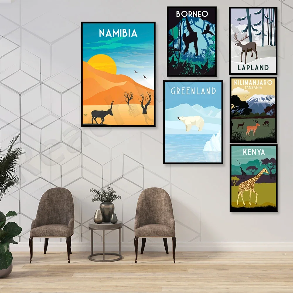 Винтажный туристический постер Кения Гора Килиманджаро Танзания Бороneo Африка