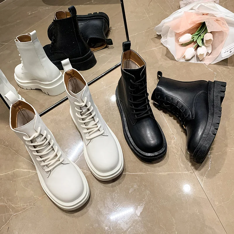 Women Ankle Boots Fashion Autumn 2022 Casual Female White Chelsea Booties Punk Gothic Shoes Platform Short Leather Combat |