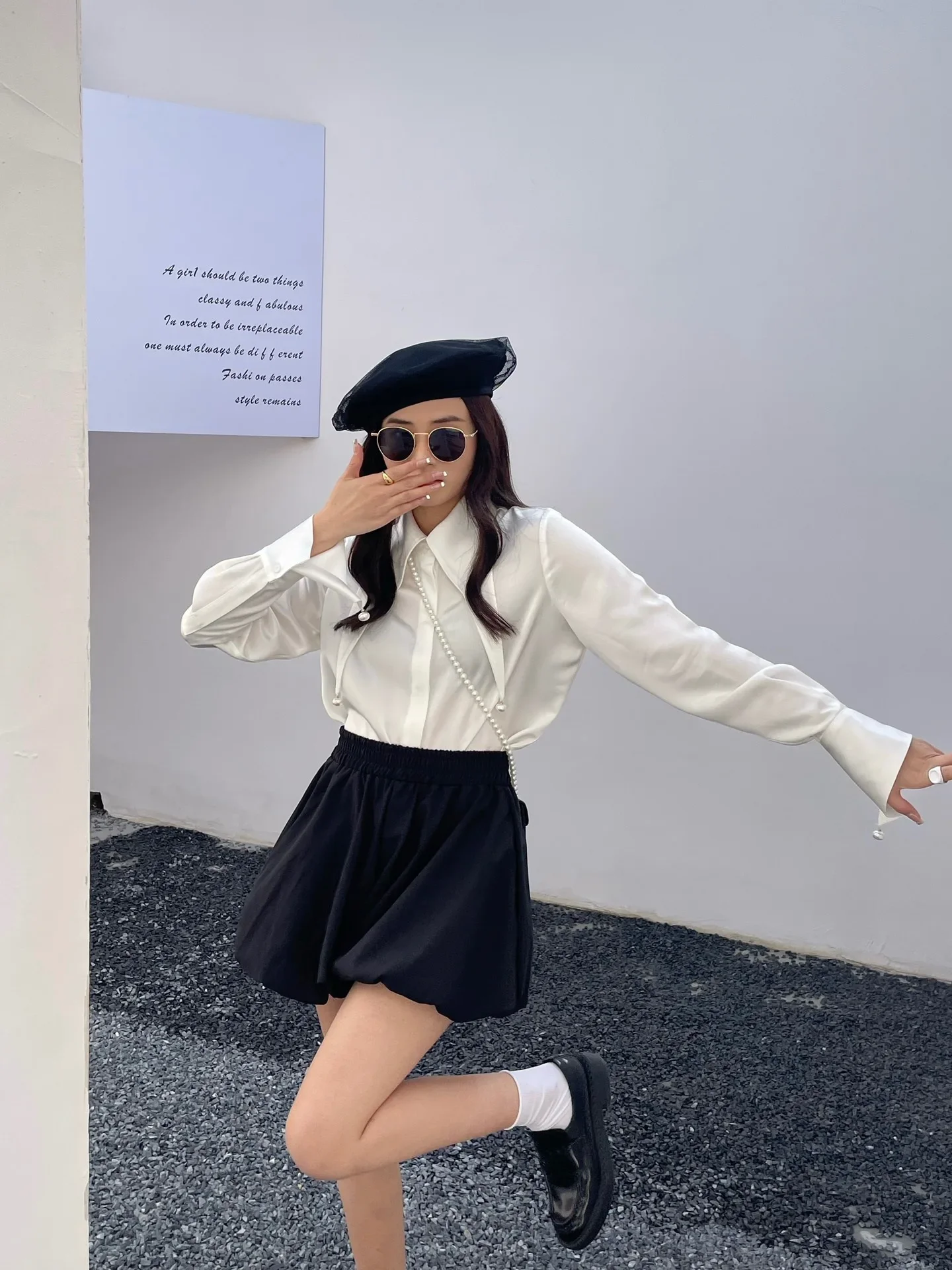 Модная нишевая рубашка с подвеской из жемчуга 22 женская на пуговицах в