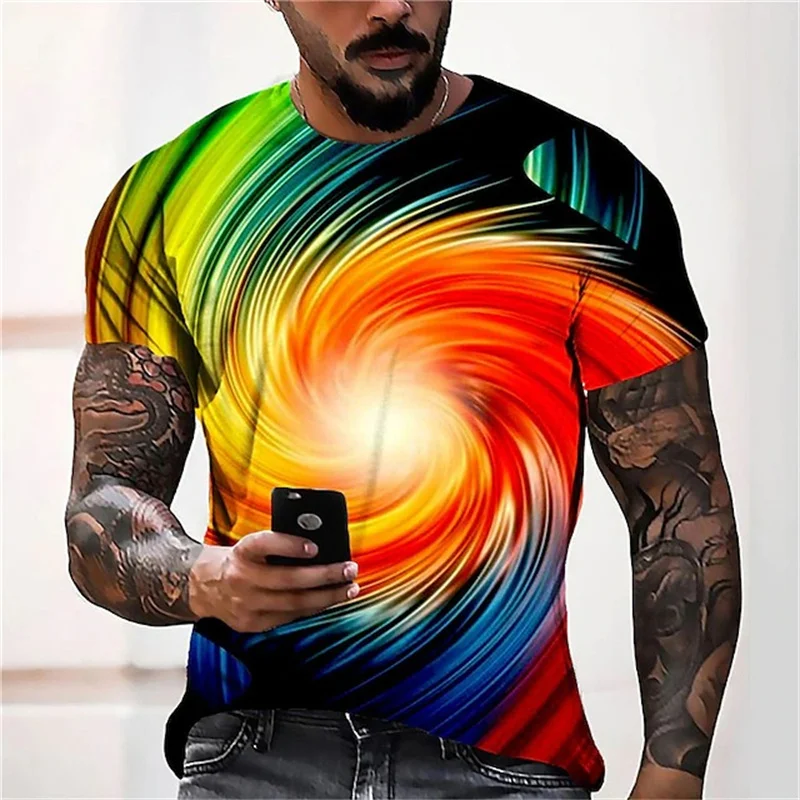 

Color Swirl Print Men Women T Shirt Plus Size Streetwear Colorful Vertigo Pattern Casual Tees Loose Casual Short Sleeve Unisex