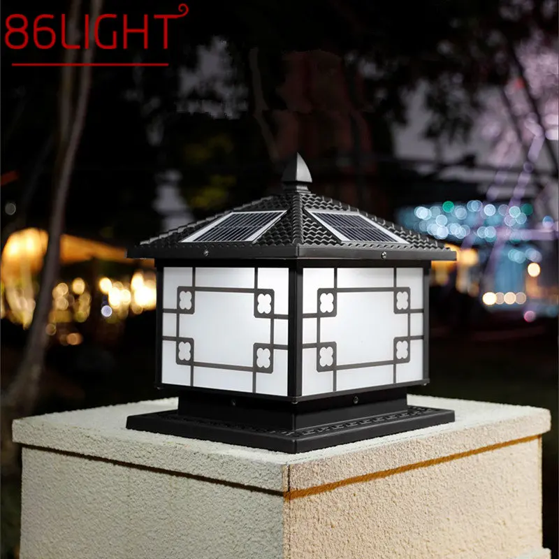 

86LIGHT Solar Post Lamp Outdoor Vintage Simple Black Decor Pillar Light LED Waterproof IP65 for Home Villa Porch Courtyard