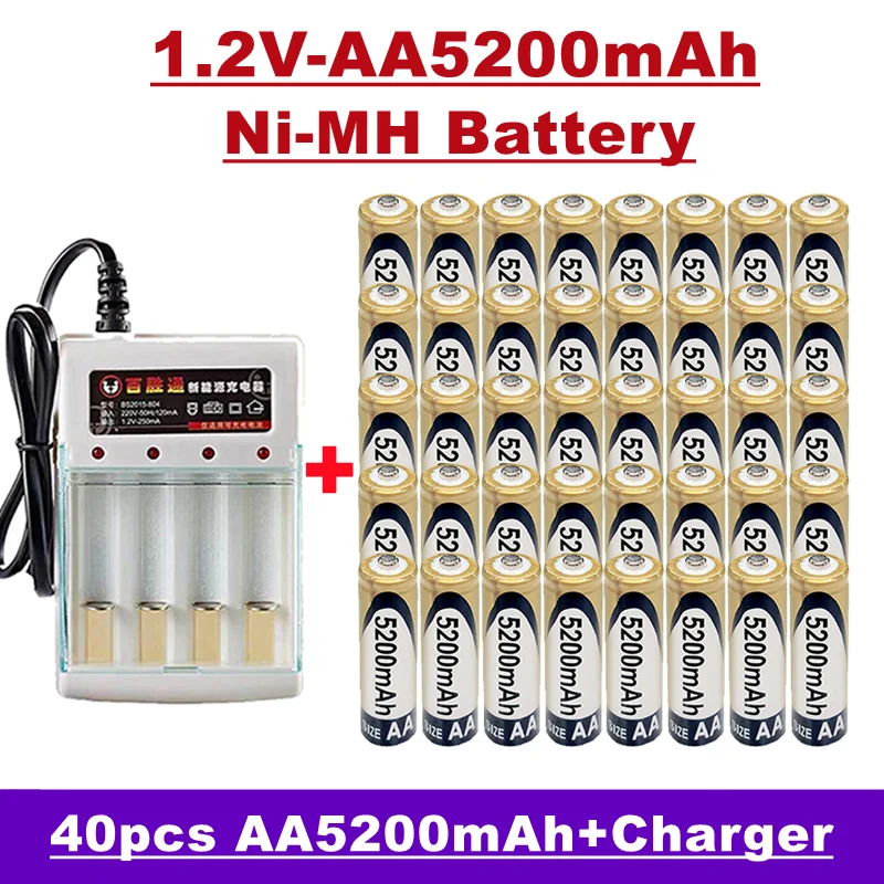 

Аккумуляторная Nimh батарея luhello- AA, 1,2 В, 5200 мАч, для пульта дистанционного управления, будильника, MP3 и т. д., для продажи с зарядным устройством