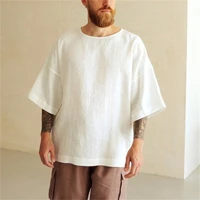 mens t shirt top summer fashion solid color loose pullover t shirt mens casual simple round neck three quarter sleeve t shirt