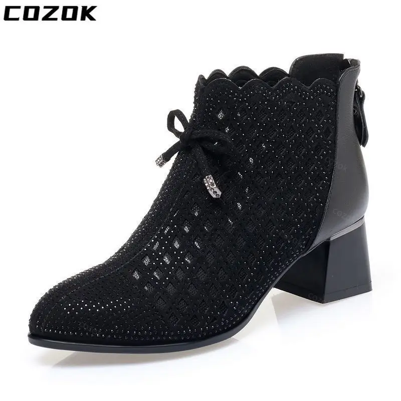 Mesh Hollow Breathable Crystal Summer Cool Boots Women Shoes Sandals Boots Beach Outdoor Vacation Bohemia Goth Shoes Womens
