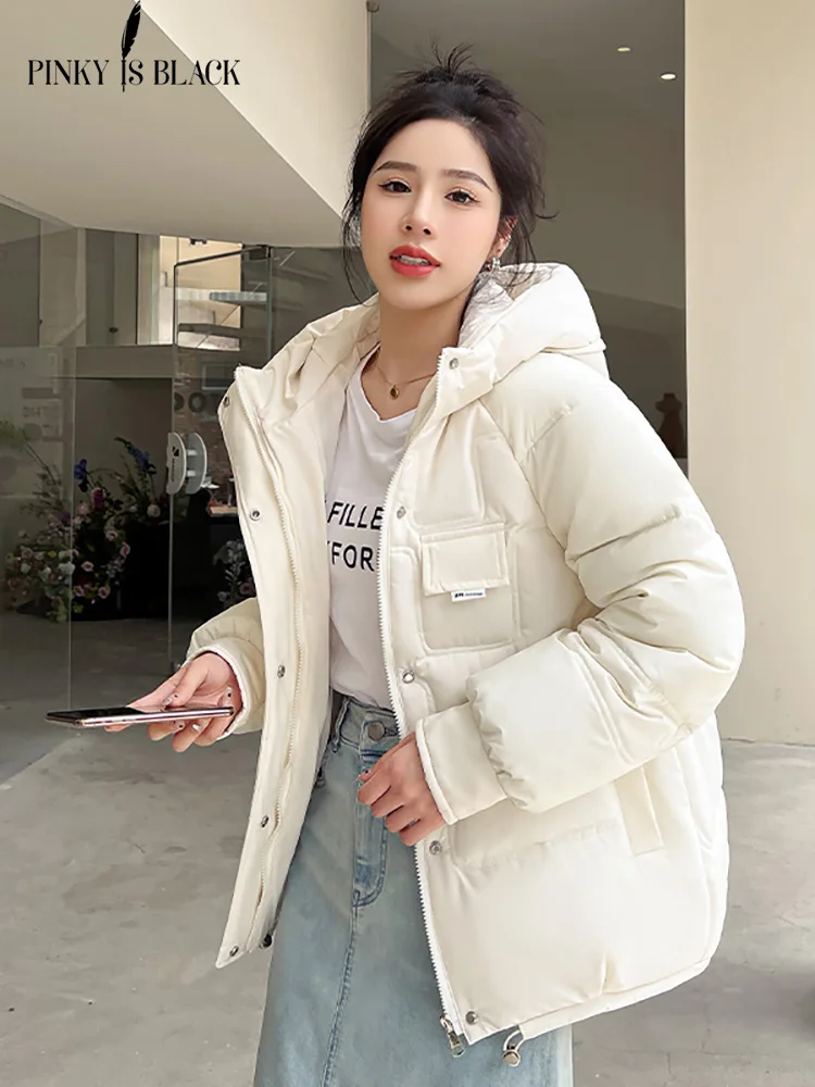 PinkyIsBlack 2022 Women Winter Puffer Parka Hooded Female Warm Thicken Overcoat Korean Style Loose Oversize Ladies Jacket Coat