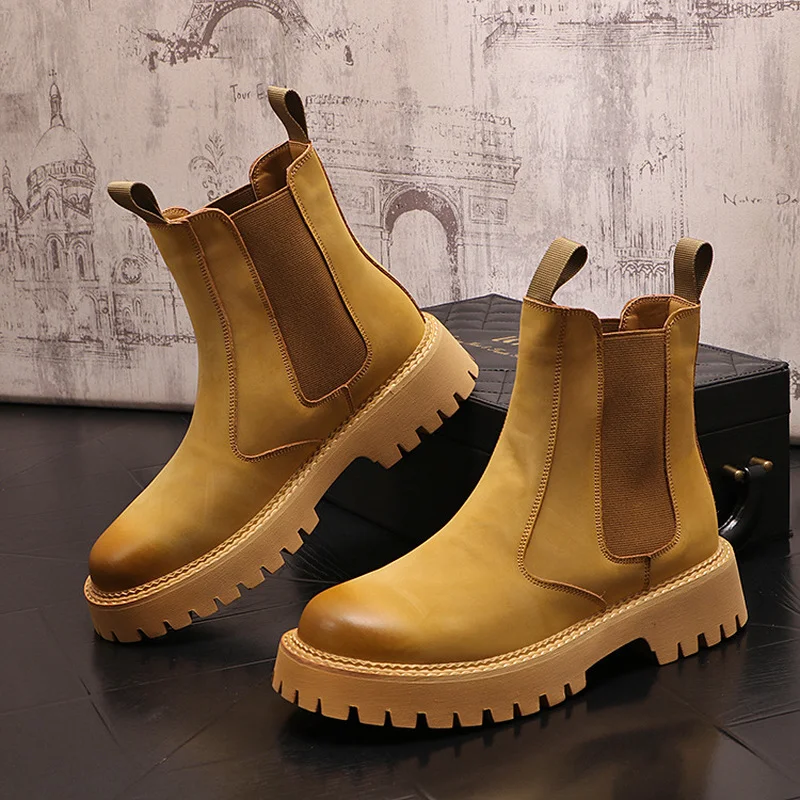 

2022 New Autumn Women Ankle Boots Female Pu Leather Fashion Platform Square Heels Shoes Ladies Soild Stretch Slip On Short Boot