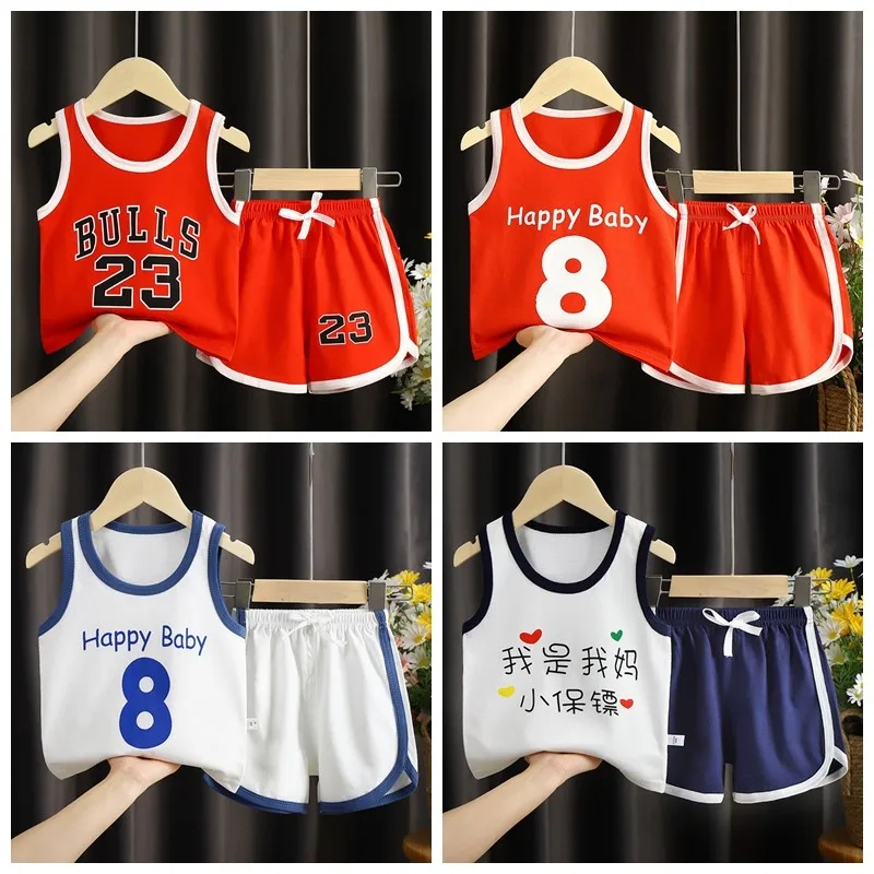 

Cartoon Print Children Vest Sets Summer Toddler Clothes Boys Sports Sleeveless Vest Outfits 100% Cotton Girls Sets Clothing